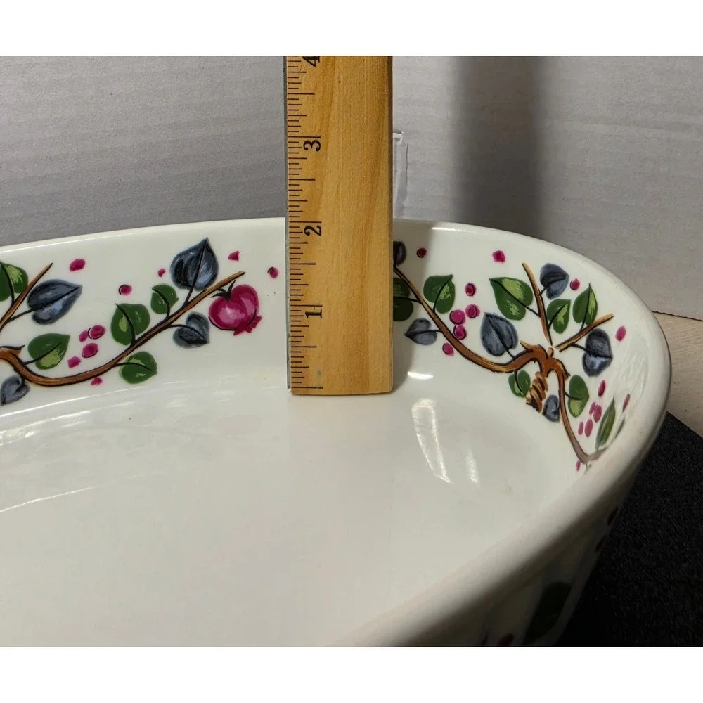 Vintage Oval Ceramic Baking Dish‎ Fruit Vine Pomegranate White 12 Inch Casserole